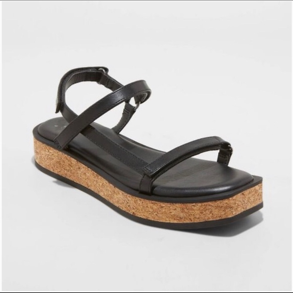 A New Day Nova Sporty Cork Platform Sandals, Black, Size 9